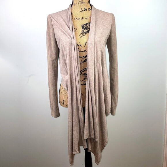 BCBGMaxAzria Waterfall Suede Open Front Drape Wrap Jacket  Heather Khaki Sz Xs - Picture 1 of 9